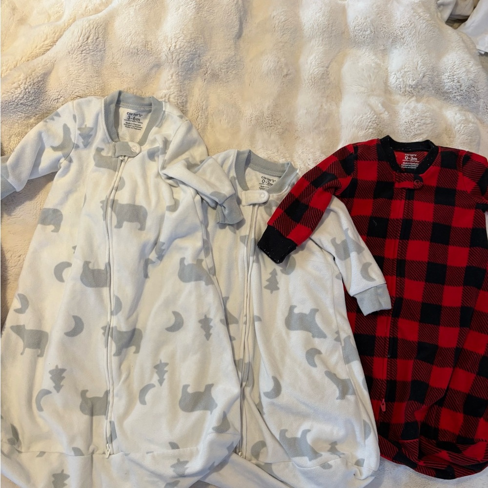 Carter's Red Buffalo Plaid and Light Gray Bear Sleep Sacks - 3 Pack